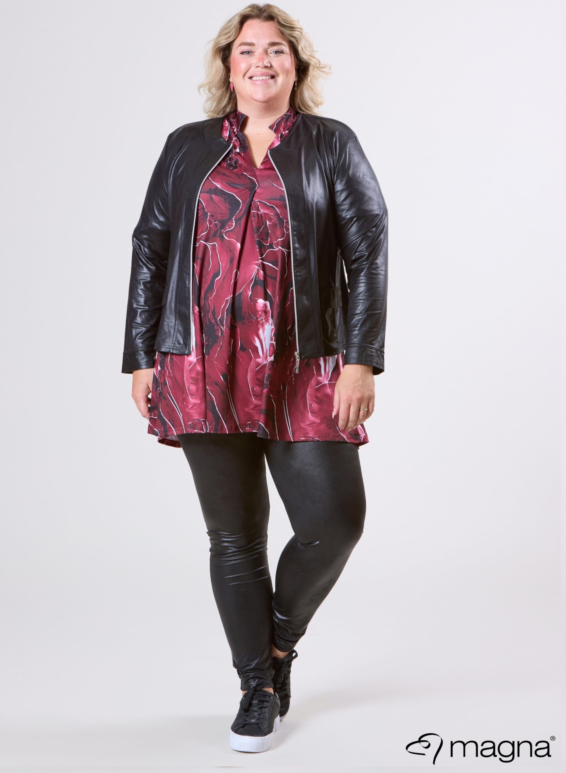 MAGNA Damenjacke Kunstleder – Lederimitat Jacke Damen Große Größen, Stretch & Atmungsaktiv, Leichte Übergangsjacke mit Reißverschluss
