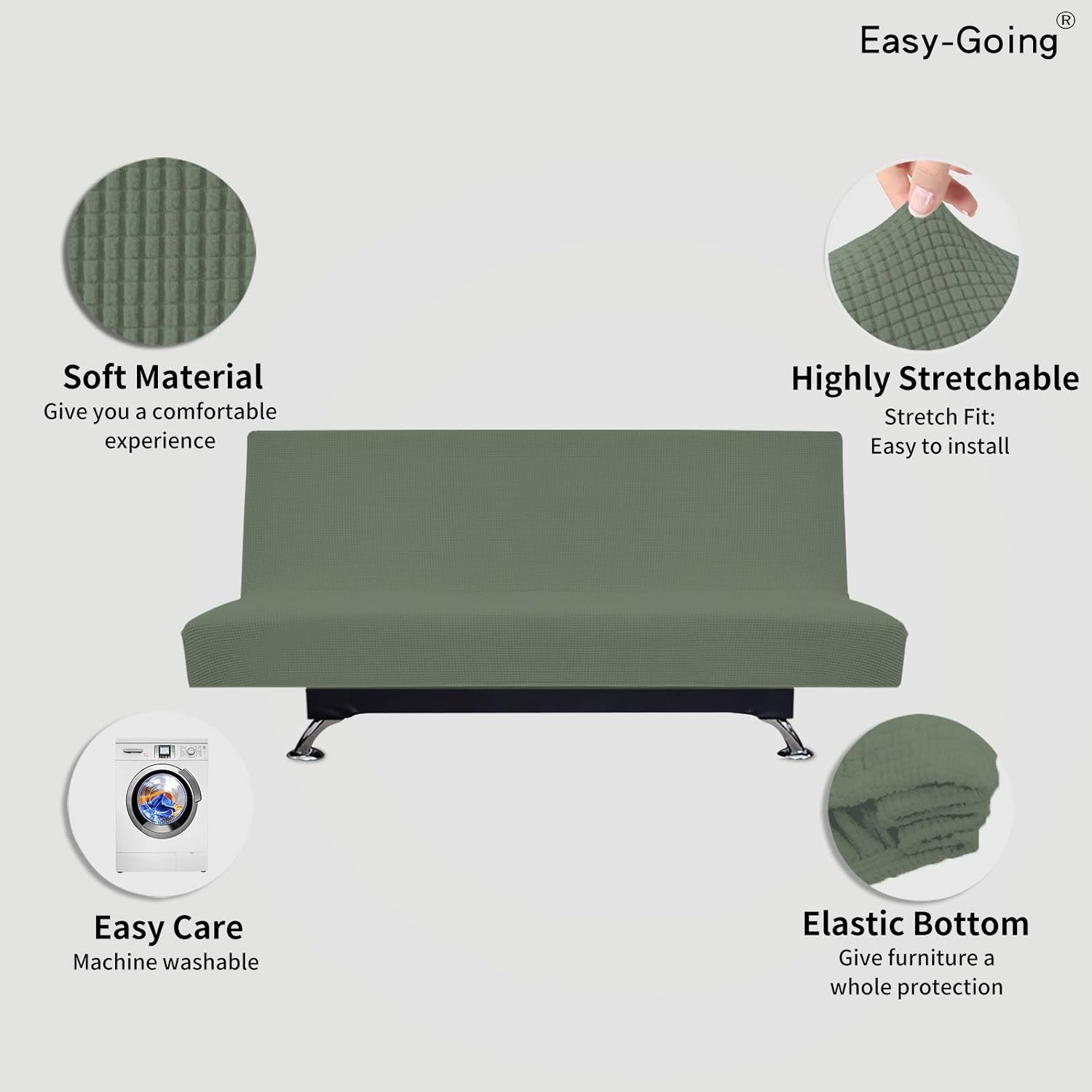 Easy-Going Stretch Sofa Slipcover Armless Sofa Cover Furniture Protector Without Armrests Slipcover Soft with Elastic Bottom for Kids, Spandex Jacquard Fabric Small Checks(Futon,Greyish Green) : Home & Kitchen