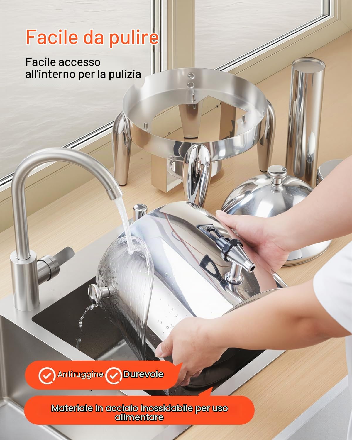 VEVOR Distributore di Bevande, 12 L per Feste, Contenitore di Succhi in Acciaio Inox con Bruciatore ad Alcol, Bevande Calde e Fredde con Rubinetto per Caffè, Tè, Acqua Calda, per Ristoranti Hotel