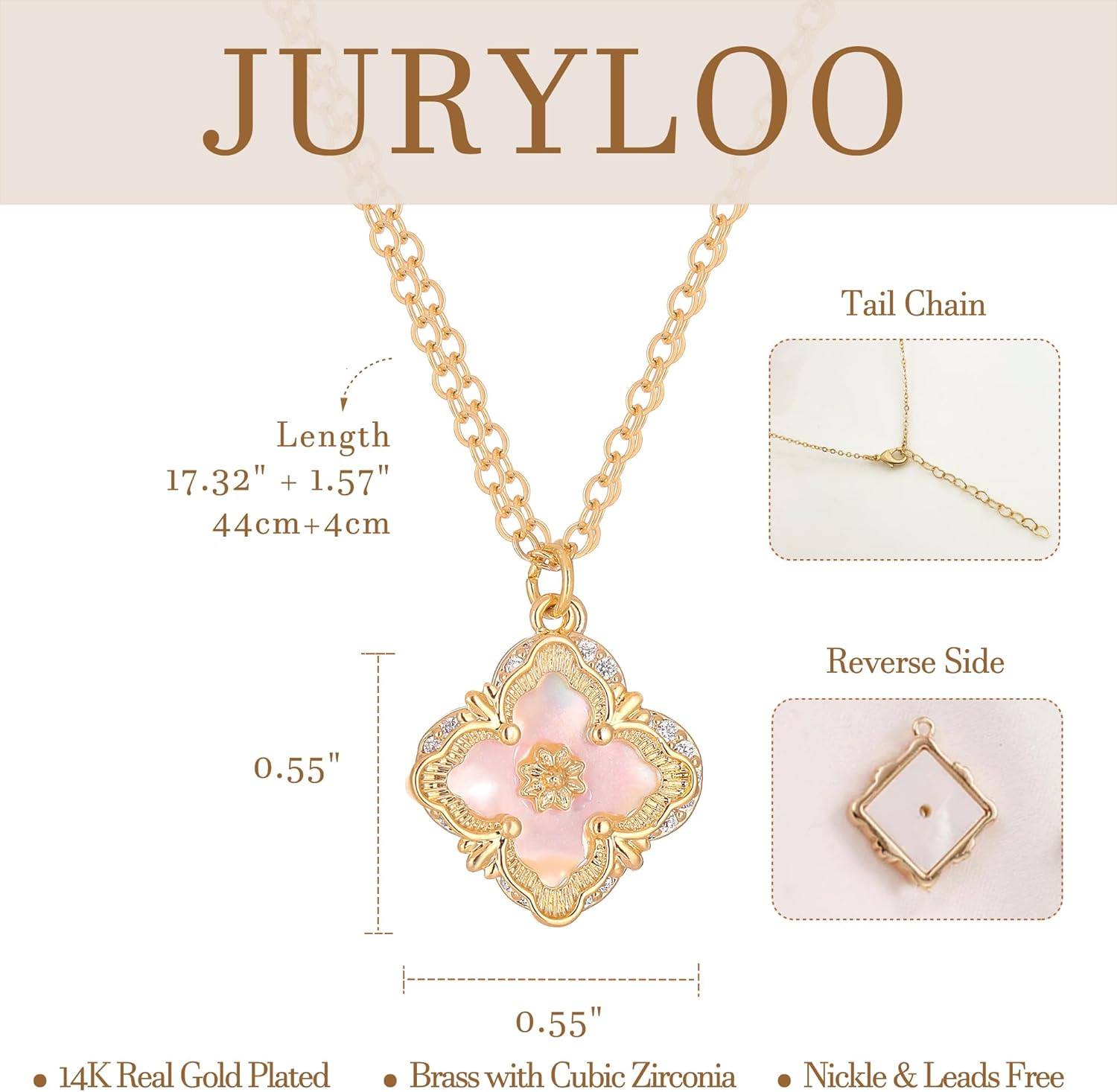 Clover Necklace for Women - 14K Gold Plated Mother of Pearl Four Leaf CZ Pendant Necklace Lucky Charm Jewelry Gifts for Women - Image 6