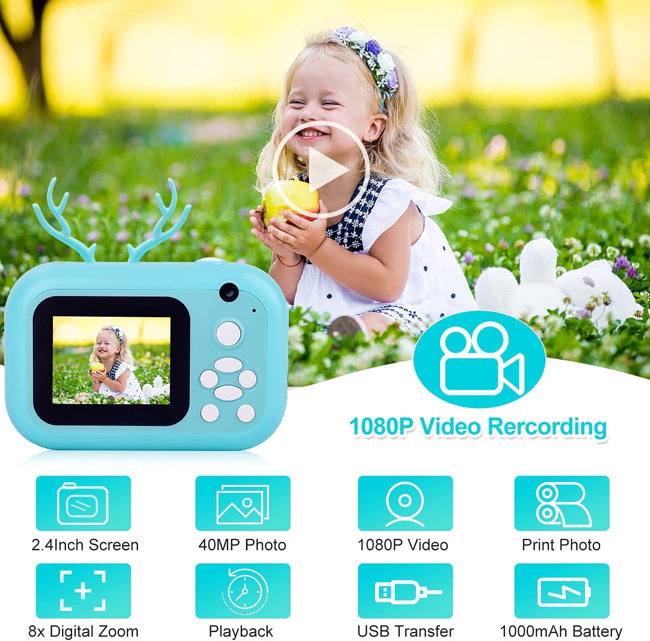 Leqtroniq 40MP Instant Digital Camera for Kids with Print Paper, Child Video Camcorder & Selfie Camera Toy 2.4 Inch Screen & 32GB TF Card (Sky Blue) 3
