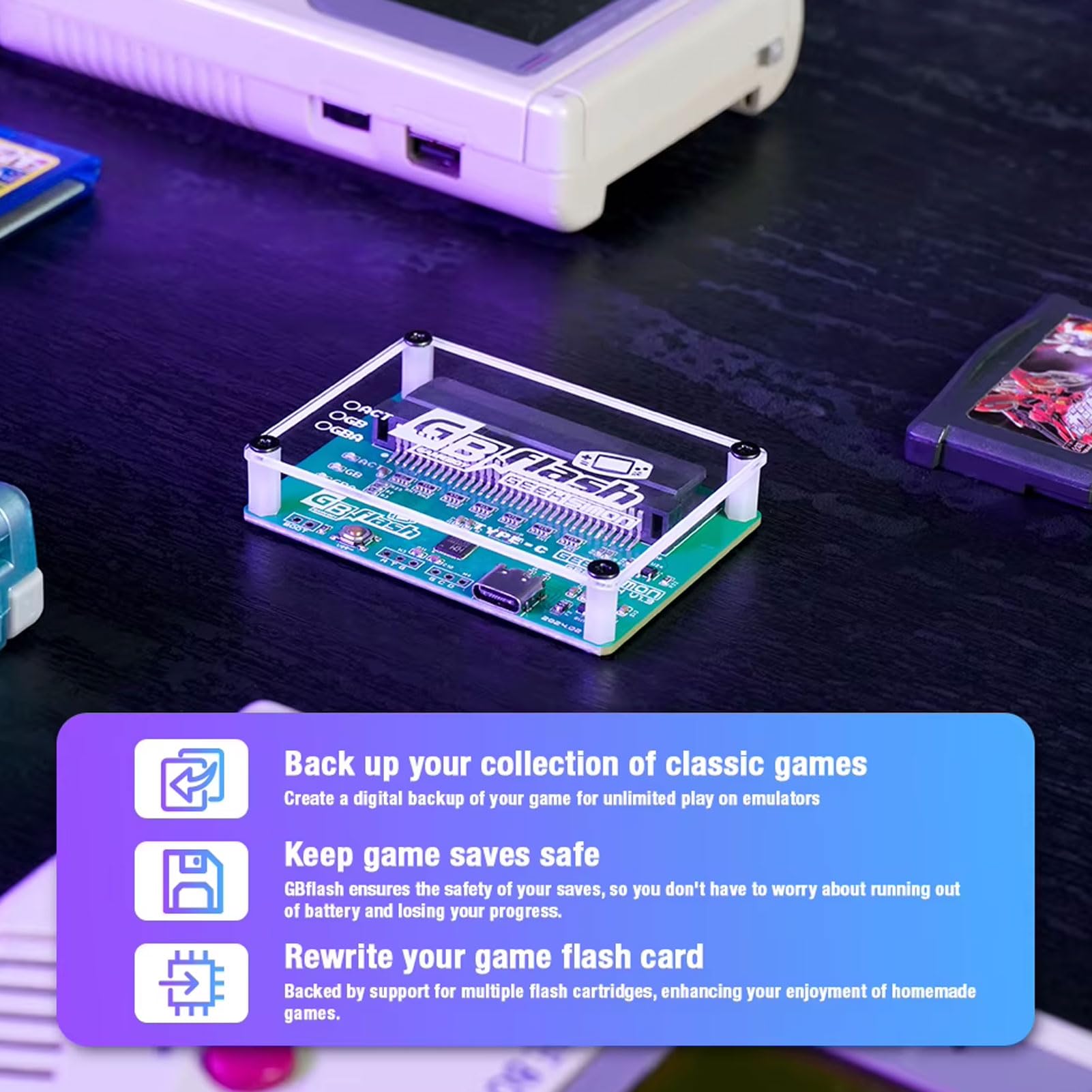 Sxhlseller Lecteur de Graveur de Cartes de Jeu USB, Outil de Sauvegarde Haute Vitesse pour Les Amateurs de Gameboy Advance ABS Vert 1 Pièce