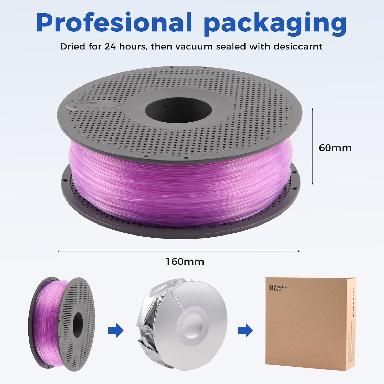 Bamboo Original TPU 90A 1.75MM Filament Exceptional Wear Resistance for Lasting Performance with RFID for Bambu Lab A1,A1MINI,X1,P1 AMS 1KG +/- 0.03mm AMS HT Compatible (Silver)