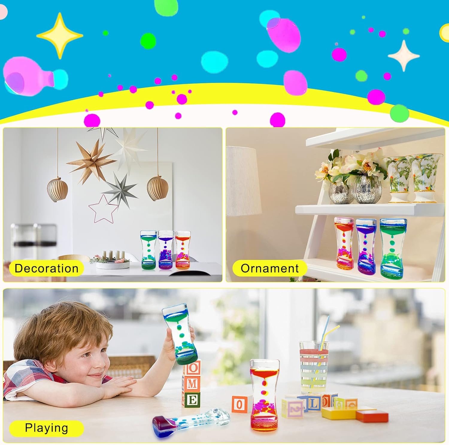 YUEJIDZ Sensory Toy for Relaxation, Motion Timer, 3 Pack Liquid Motion Bubble Timer Color Lava Lamp, Incredibly Effective Calming Stress Relief Hourglass Toy for Desktop Toy Activity, Relaxing 6 71Mj4by0KQL. AC SL1500