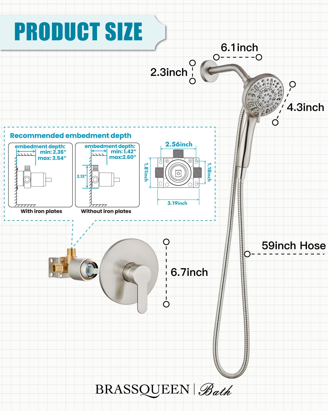 Brushed Nickel Shower Faucet Kit - 6 Modes -6
