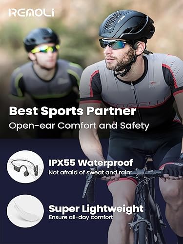 Miniatura 4 de Remoli Auriculares de conducción ósea, auriculares de entrenamiento inalámbricos Bluetooth con micrófonos, 8 horas de reproducción, auriculares