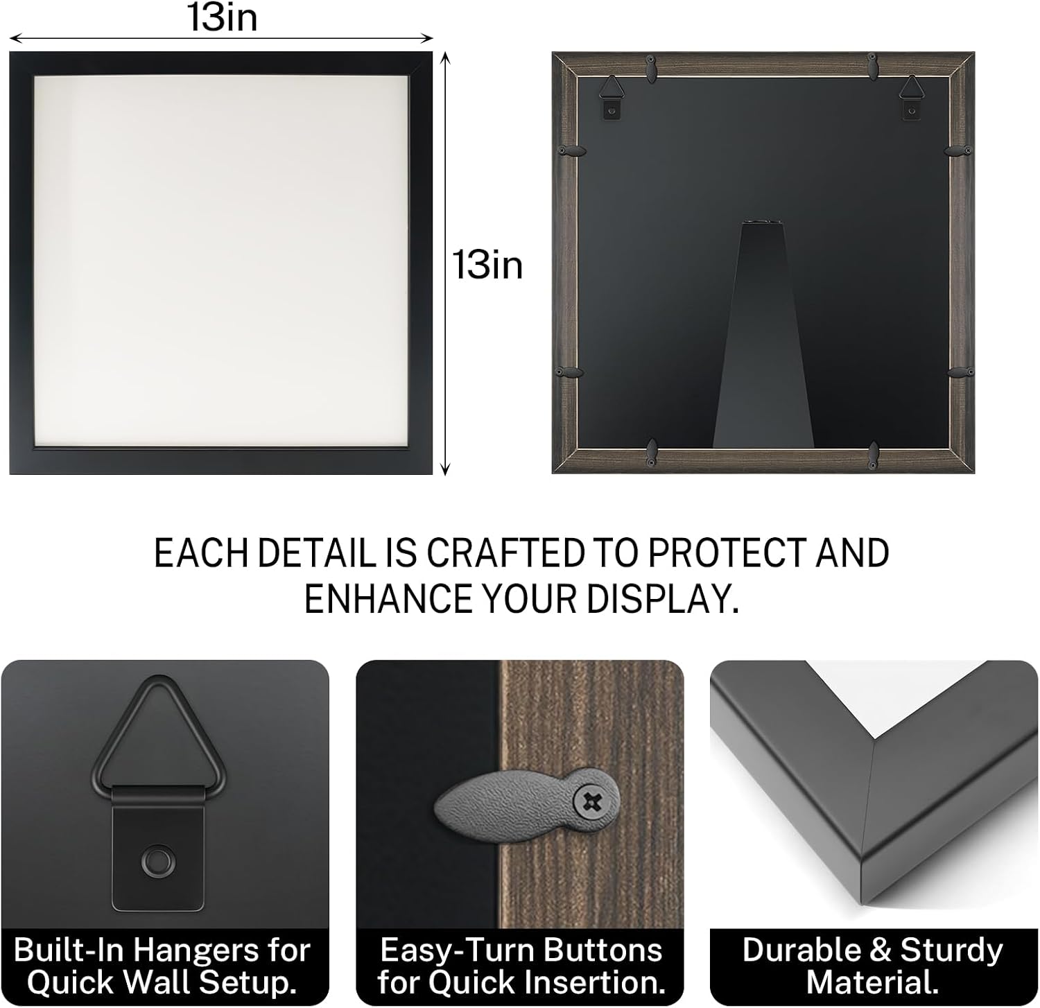 T-Shirt Display Frame, 13" x 13" Solid Wood T-Shirt Picture Frame, T-Shirt Shadow Box for Wall and Tabletop Display, Perfect for T-Shirts, Jerseys, Memorabilia