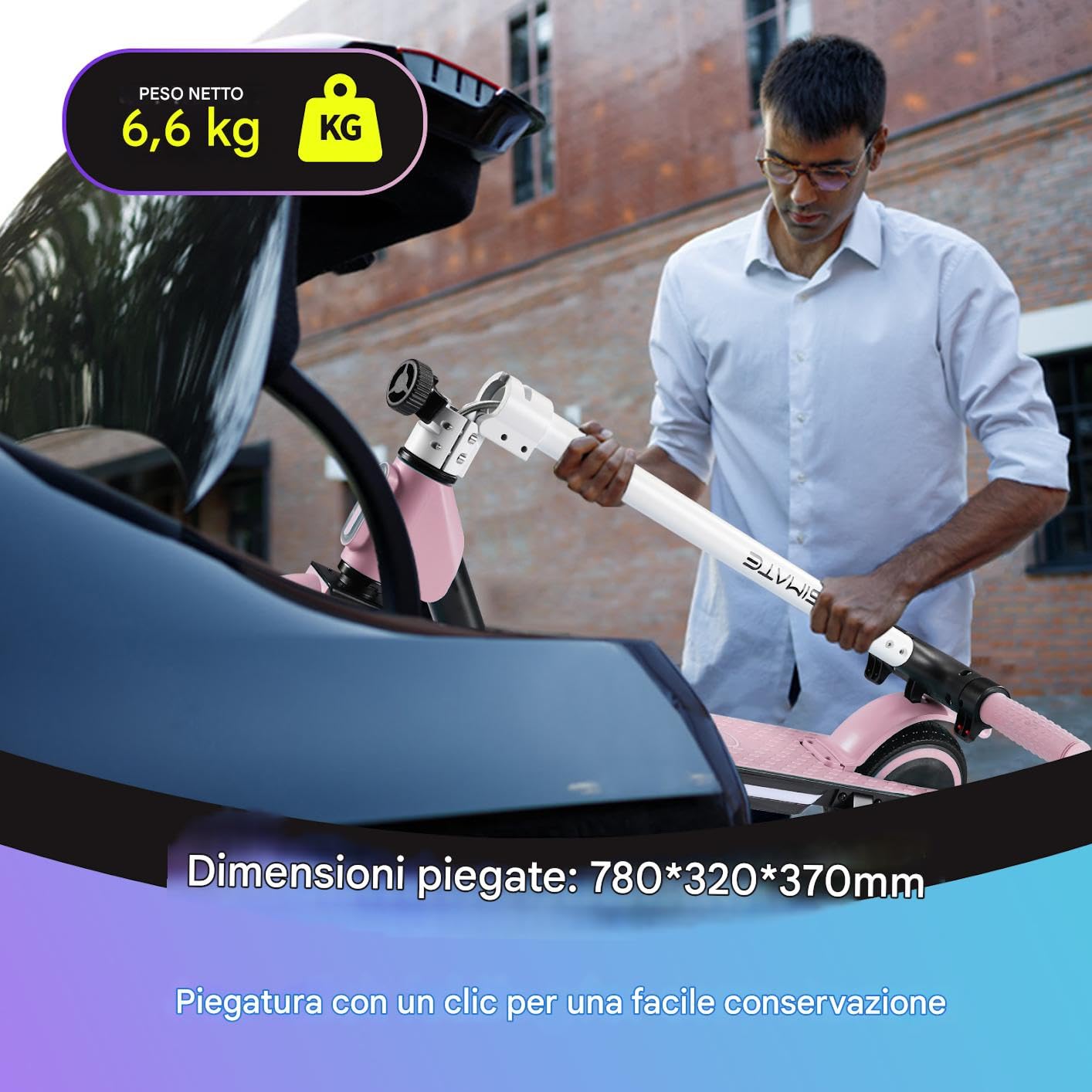 Scooter Elettrico per Bambini 6-12 Anni • Max 14km/h • 3 Velocità Regolabili • Autonomia di 5-8 km • Pieghievole • Luci Rainbow • Display a LCD • Monopattino Elettrico Bambini