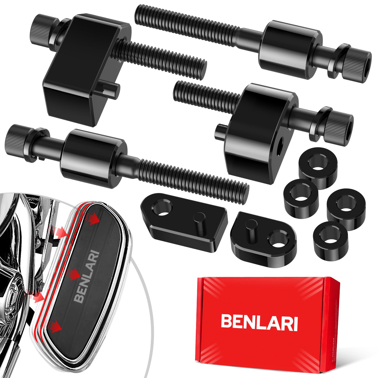 Benlari 0.75inch &amp;1.25inch Driver Floorboard Extensions, Floorboard Spacer Extenders Compatible for Harley Touring Street Glide Road Glide Electra Glide Road King 2009-2024, FL Trikes 2009-2013, Black