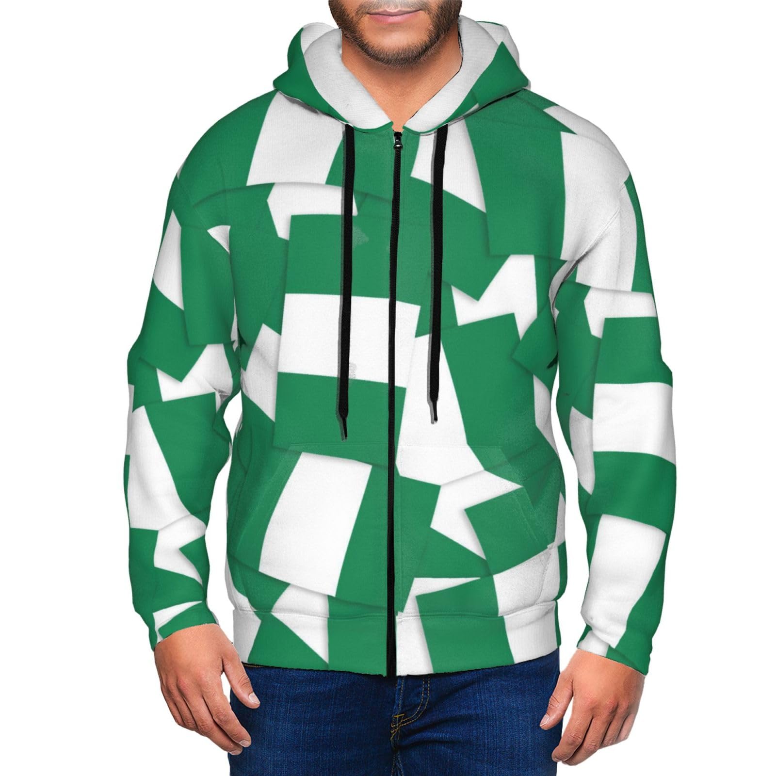 Men's Nigeria Flag Zip Up Hoodies