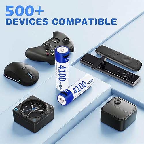 Miniatura 6 de Baterías recargables de litio AA con carga USB-C, paquete de 4 baterías dobles A de alta capacidad de 1.5 V 4100 mWh, 1300 ciclos para juguete,