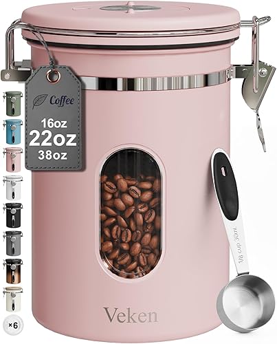 Miniatura 12 de Veken Recipiente de Café con Ventana, Contenedor Hermético de Acero Inoxidable para Despensa, Organizadores de Almacenamiento de Alimentos para