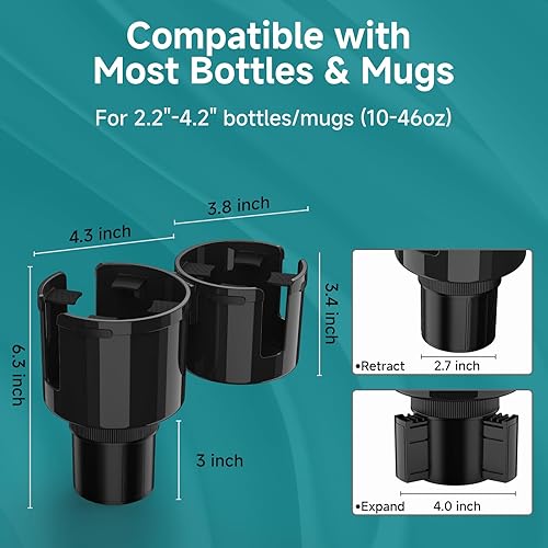 Miniatura 4 de Expansor de portavasos para automóvil, adaptador extensor de portavasos 2 en 1 con base expandible, se adapta a Yeti, Hydroflask, botellas de agua