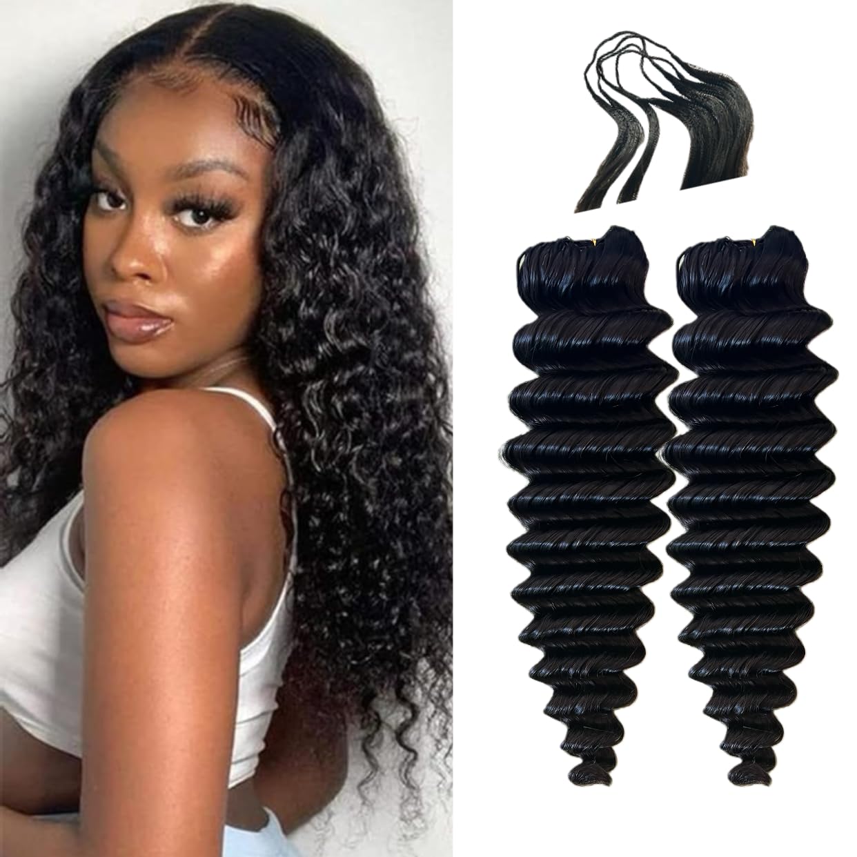 Photo 1 of GoGobraids 100% Human Hair Deep Wave Knotless Pre-Separated Crochet Hair feather crochet human hair extensions for Women Natural Color 22 Inch 60g