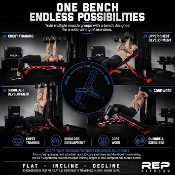 Rep Nighthawk Adjustable Weight Bench | Home Gym Incline Decline Flat Workout Bench | Heavy Duty Fitness and Strength Training Equipment | Foldable Space Saving Design