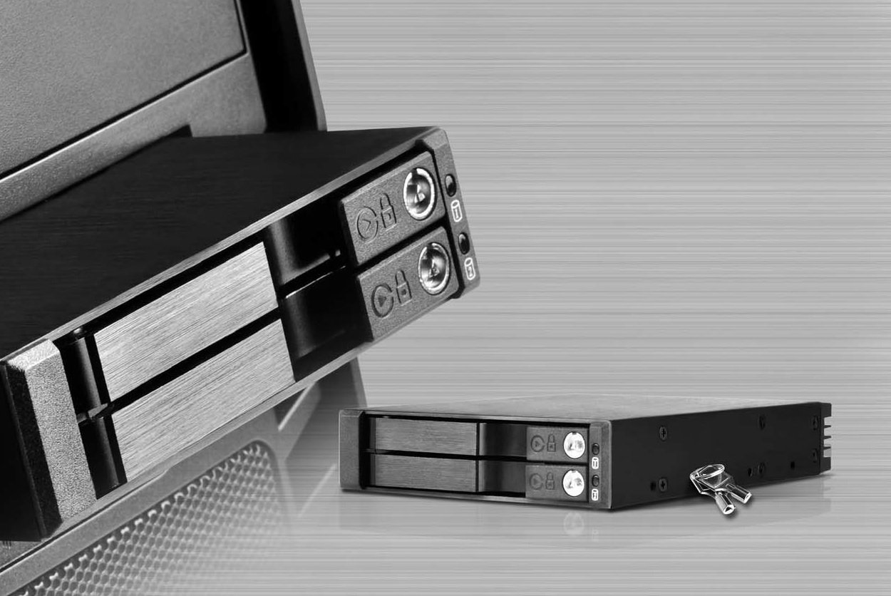SilverStone SST-FS202B – aluminiowa taca bez tacy przenośna płyta montażowa / wewnętrzna obudowa dysku twardego do 2 x 2,5 cala SAS/SATA HDD lub SSD, pasuje do każdej kieszeni na dysk 3,5 cala, z zamkiem, czarna