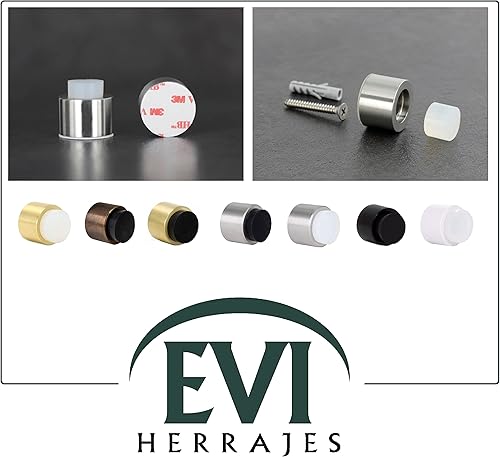 Miniatura 6 de EVI  Tope adhesivo de pared  1.1 x 1.1 pulgadas  Goma blanca  Acabado de latón mate  Gran adherencia  100% funcional  Mod. 19828