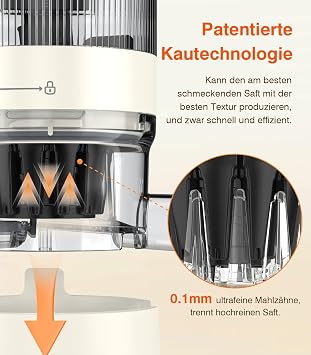 Zasmira Slow Juicer with High Torque and 120 mm Filling Channel No Pre-Cutting Juicer for Vegetables and Fruits 99.6% Juice Purity 1.5 L REV Mode Easier to Clean