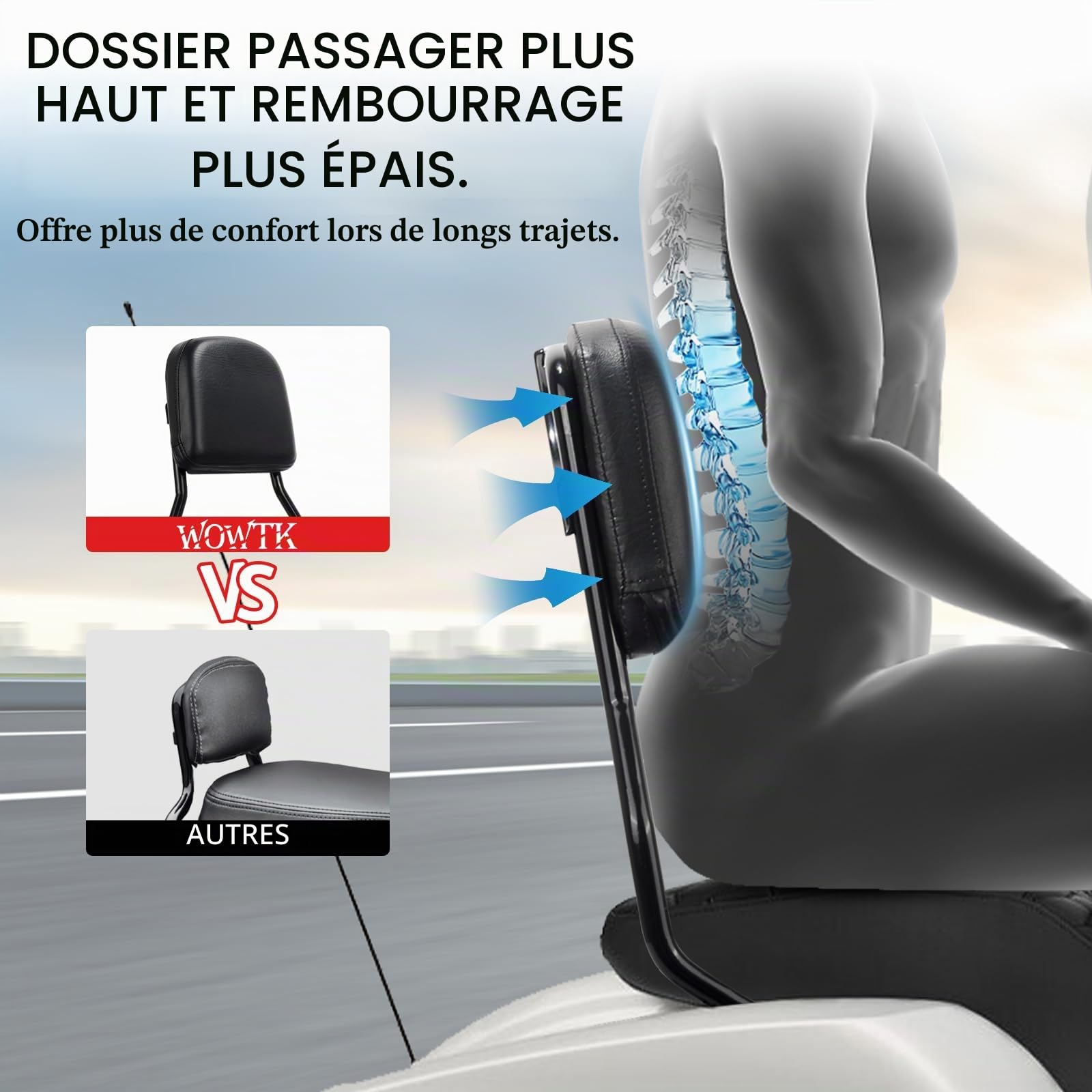 Kit Sissy Bar amovible avec dossier - Noir brillant, hauteur standard pour Harley Softail 2018-2026 FLDE FLHC FLHCS FLSL FXBB FXST