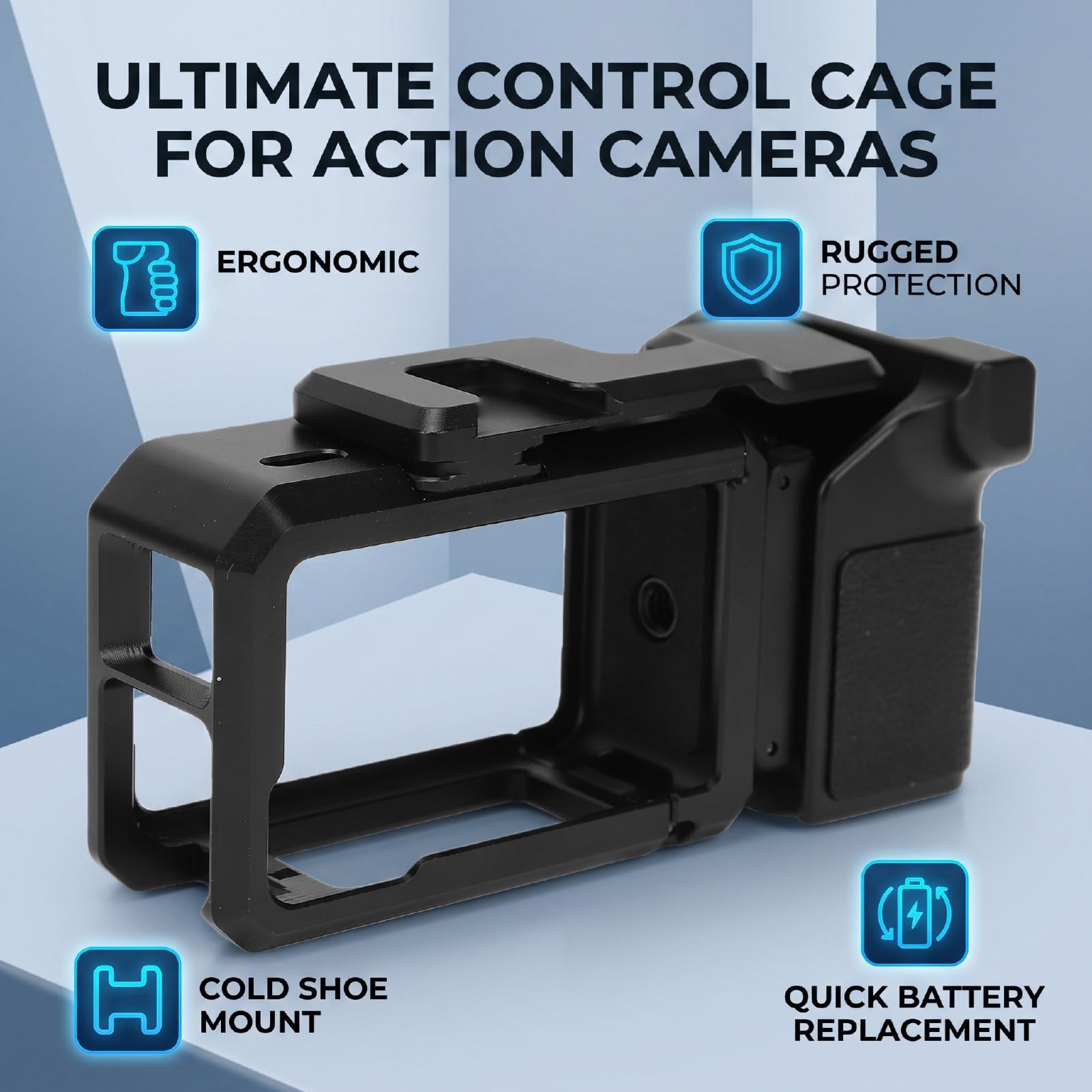 Sxhlseller Action Camera Cage Alluminio Action 5 Pro 4 3, Kit Protezione | Kit Impugnatura in Lega di Alluminio, Rivestimento Antiscivolo, modalità Verticale e Orizzontale, Montaggio su Slitta