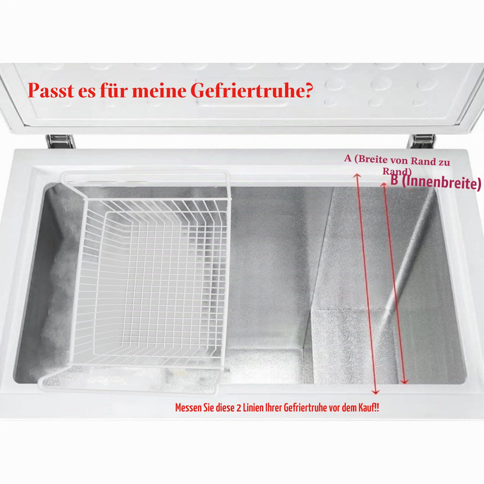 Gefrierschrank-Organizer-Körbe, 2 Stück, Truhe, Gefrierkorb, Behälter, Große Kapazität, Metalldraht-Gefrierkorb mit Griff für Tiefkühltruhen (L56,5 cm x B25,2 cm x H24 cm (7 cm