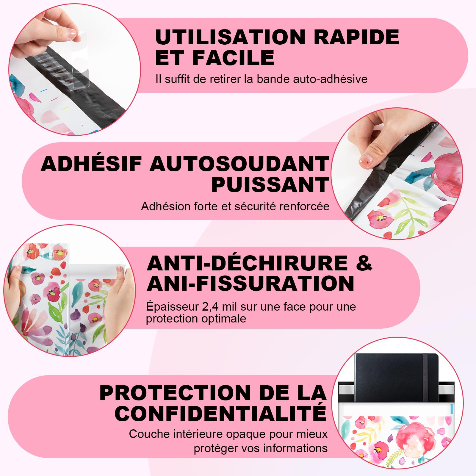 50Pcs Pochette Envoie Colis Vinted, Emballage Colis Vinted avec Ruban Auto-scellant, Enveloppe Plastique Expedition pour Les Petites Entreprises et Les Magasins de Détail (40x50cm)