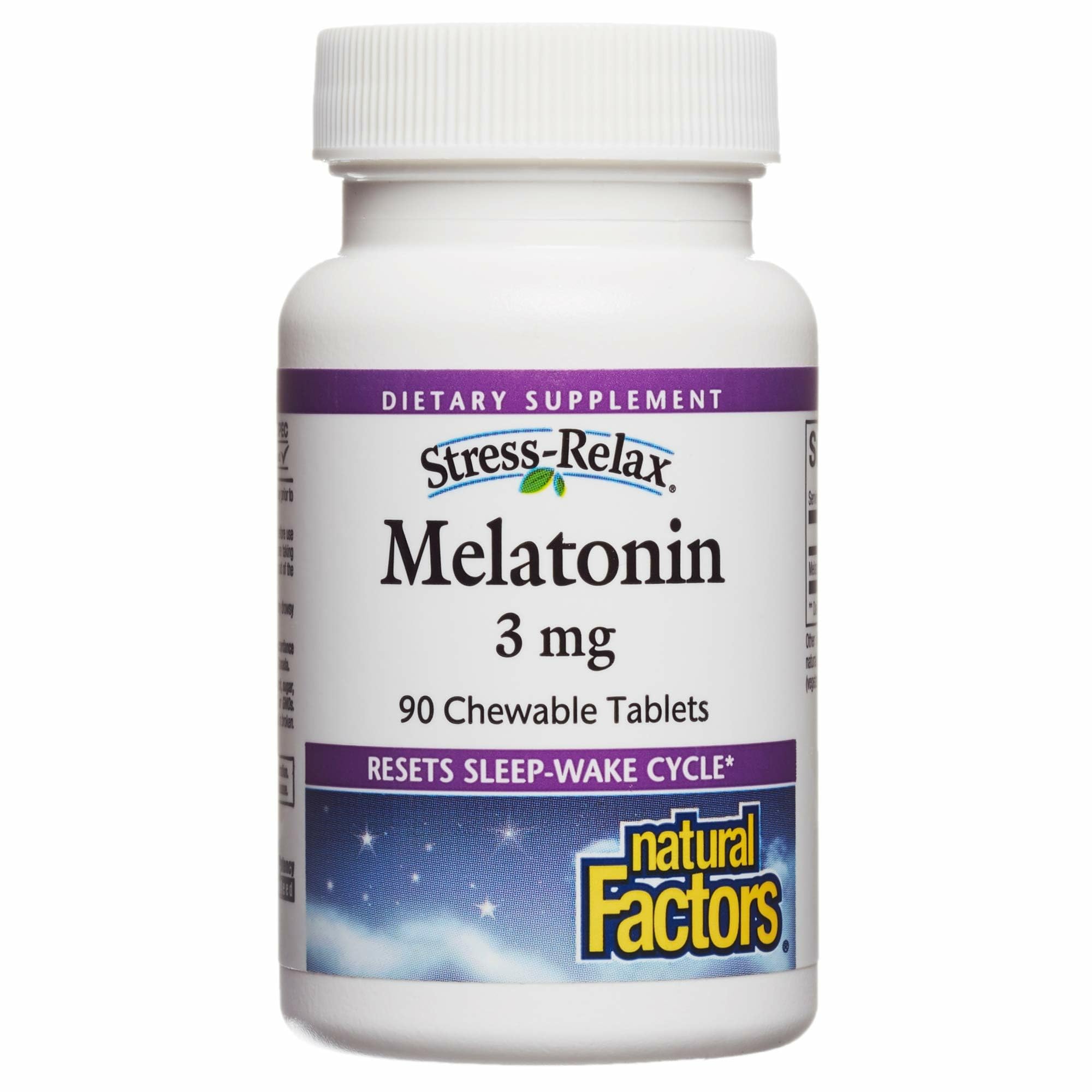 Stress-Relax Melatonin 3 mg by Natural Factors, Natural Sleep Aid, Resets the Sleep-Wake Cycle, 90 chewable tablets (90 servings), Peppermint Flavor