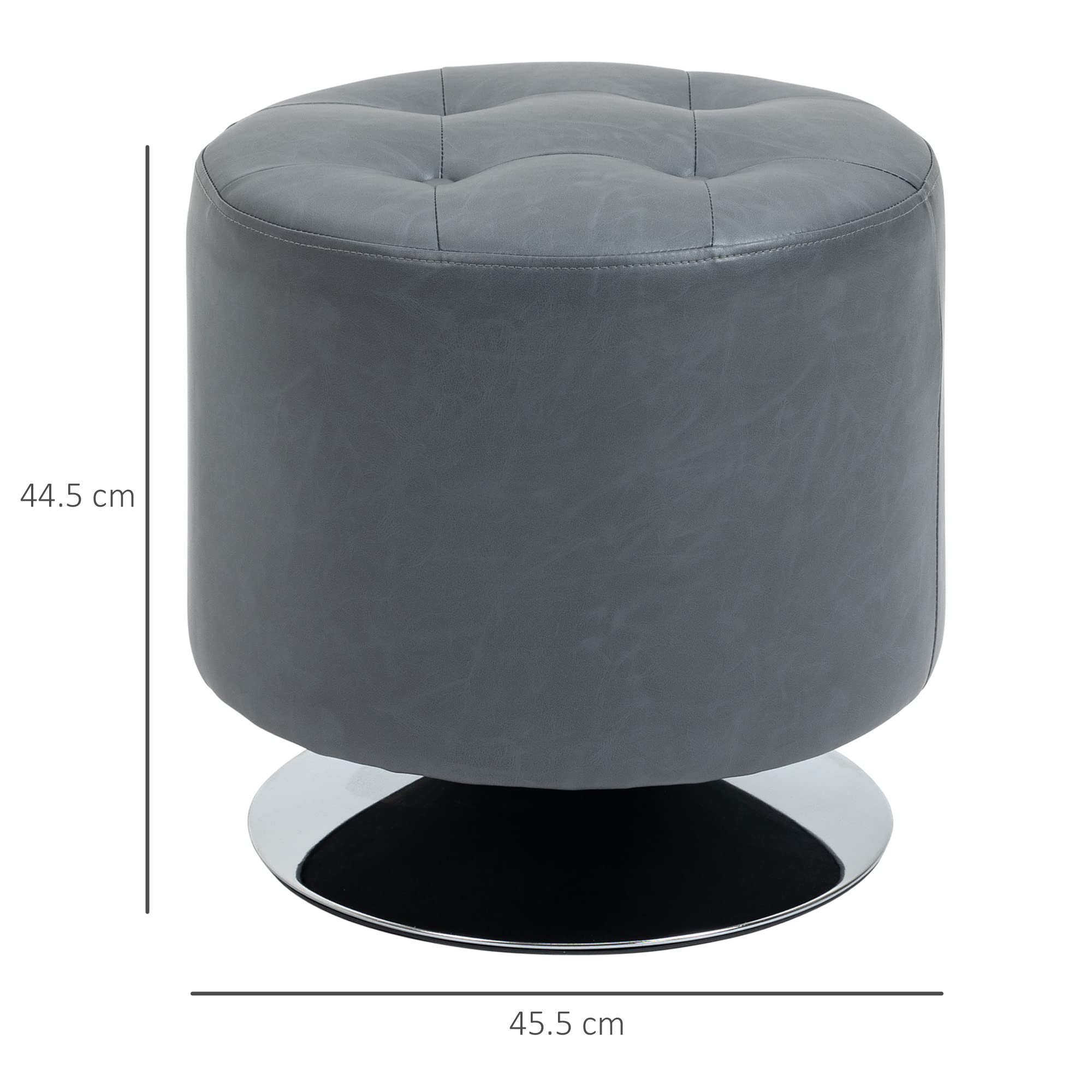 HOMCOM Taburete Giratorio de 360° Redondo de Poliuretano con Acolchado de Esponja Gruesa y Base de Acero sólido, Color Gris