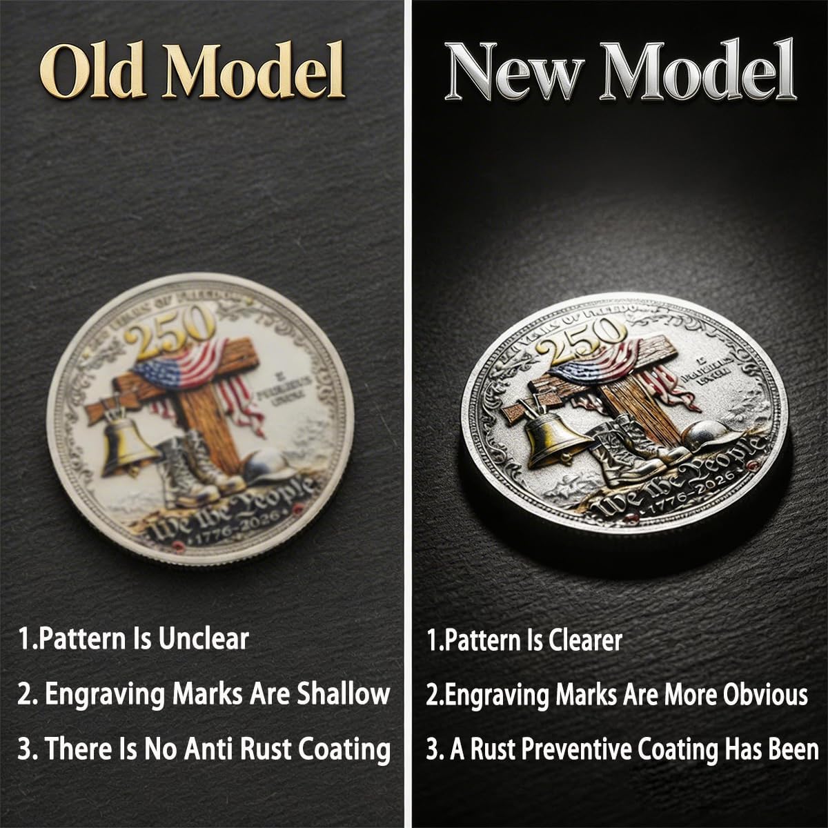 in God We Trust | 250 Years of Freedom Commemorative Coin, U.S. Veteran Challenge Coin 1776-2026, Eagle & Battlefield Cross Patriotic Souvenir, Religious Military Gift for Collectors (10PCS)