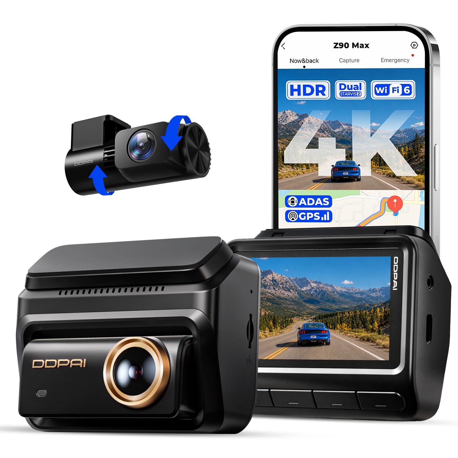 DDPAI Z90 Max 4K Dash Cam Front and Rear, Dual STARVIS 2 IMX678 &amp; IMX675
