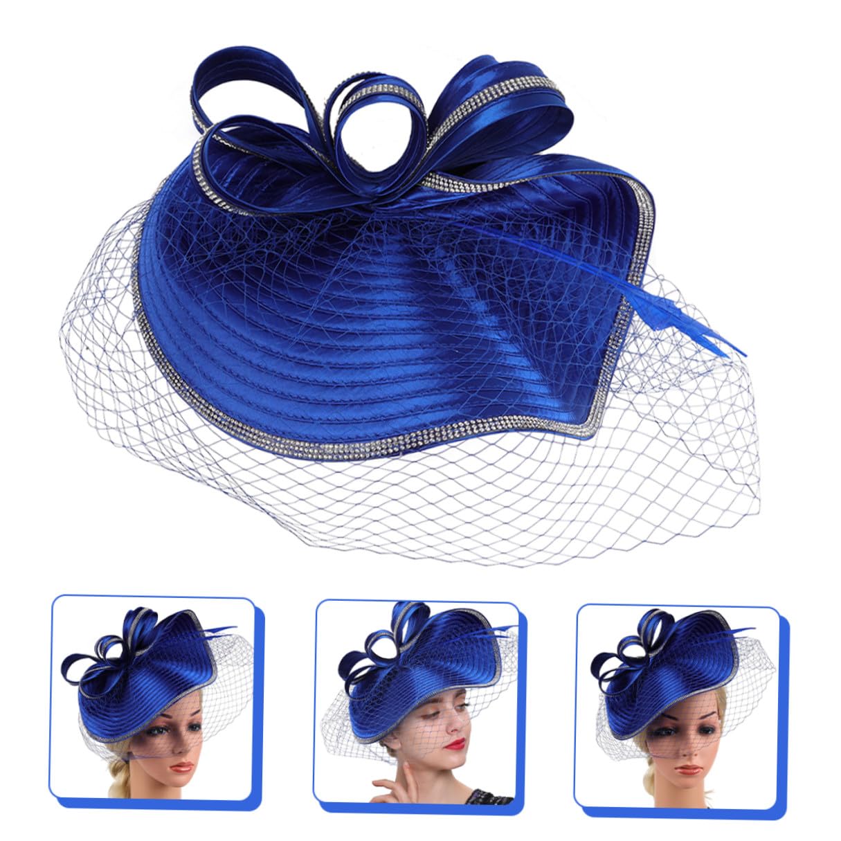 TOYANDONA Cappello Fascinator Donna Superficie Liscia in Canapa Blu Elegante e Riutilizzabile Accessorio Raffinato alla Moda per Tea Party per Occasioni Speciali