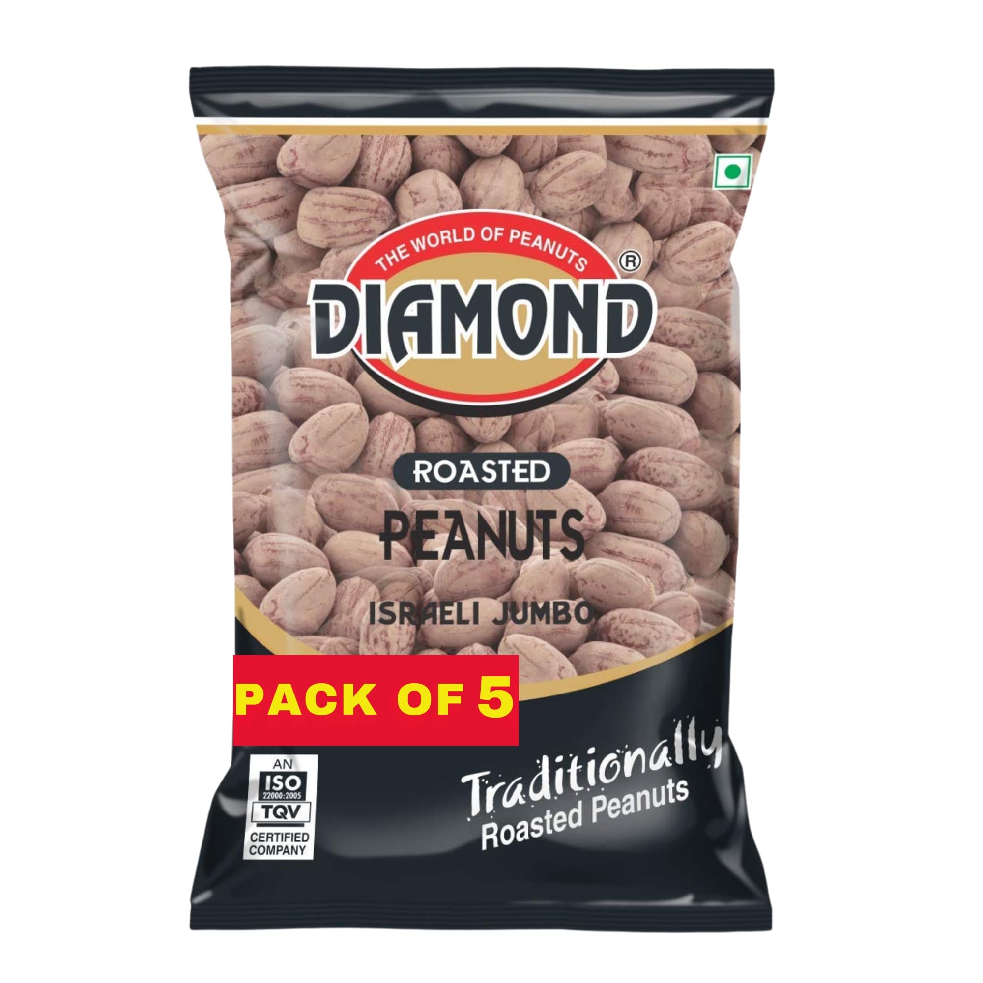 Diamond Sing - Israeli Jumbo Roasted Peanut with Husk, Roasted Groundnut 150 Gms | High Protein - Gluten Free Mungfali | Vacuum Packed Salted Singdana (Pack of 5) 150 Gms Each