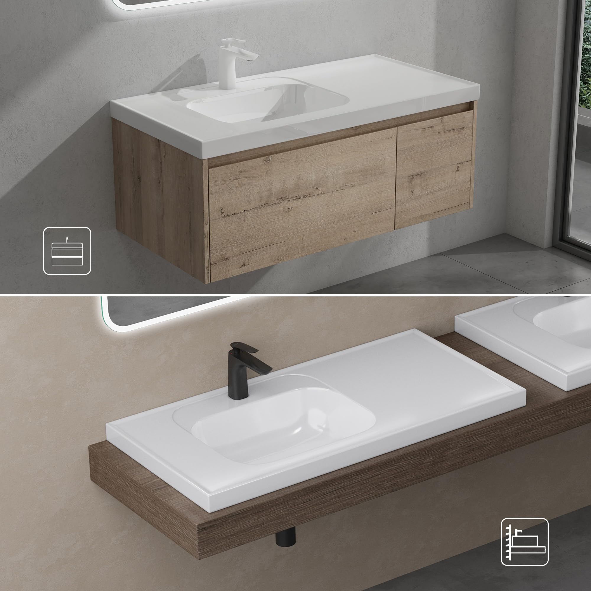 doporro Lavabo encastrado blanco para baño 60x50x16.5cm Colossum3601 lavabo de mármol fundido