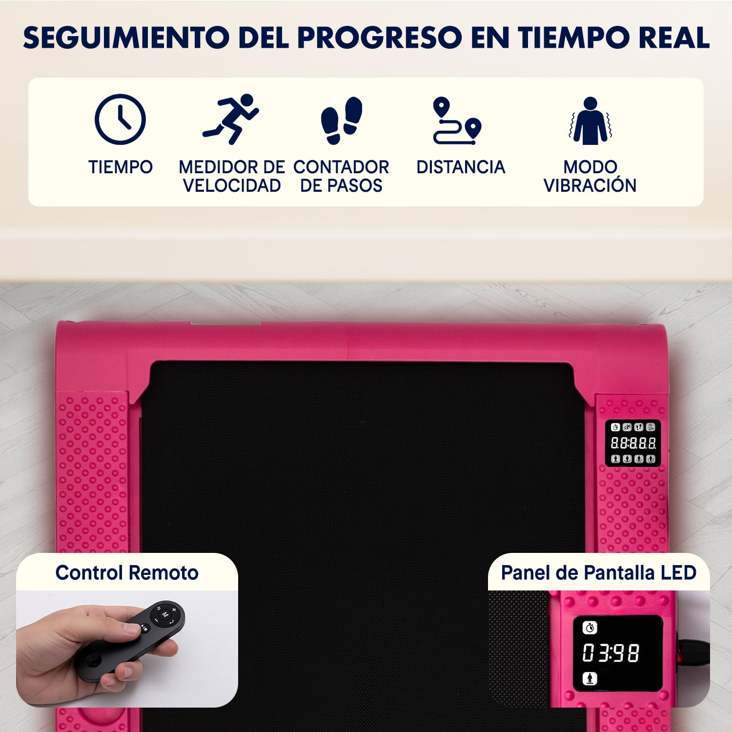 Squatz Cinta de Andar y Correr, Caminadora 2 en 1, Pad de Caminata y Barra de Sujecion con Placas de Vibracion, Pantalla LED, Soporte para Dispositivo, Mando a distancia, Fitness en Casa u Oficina