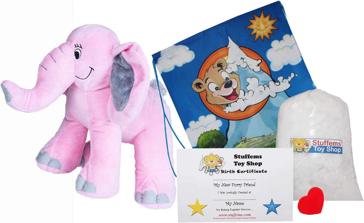Make Your Own Stuffed Animal Pink Elephant Kit 16"- No Sew - Kit with Cute Backpack!