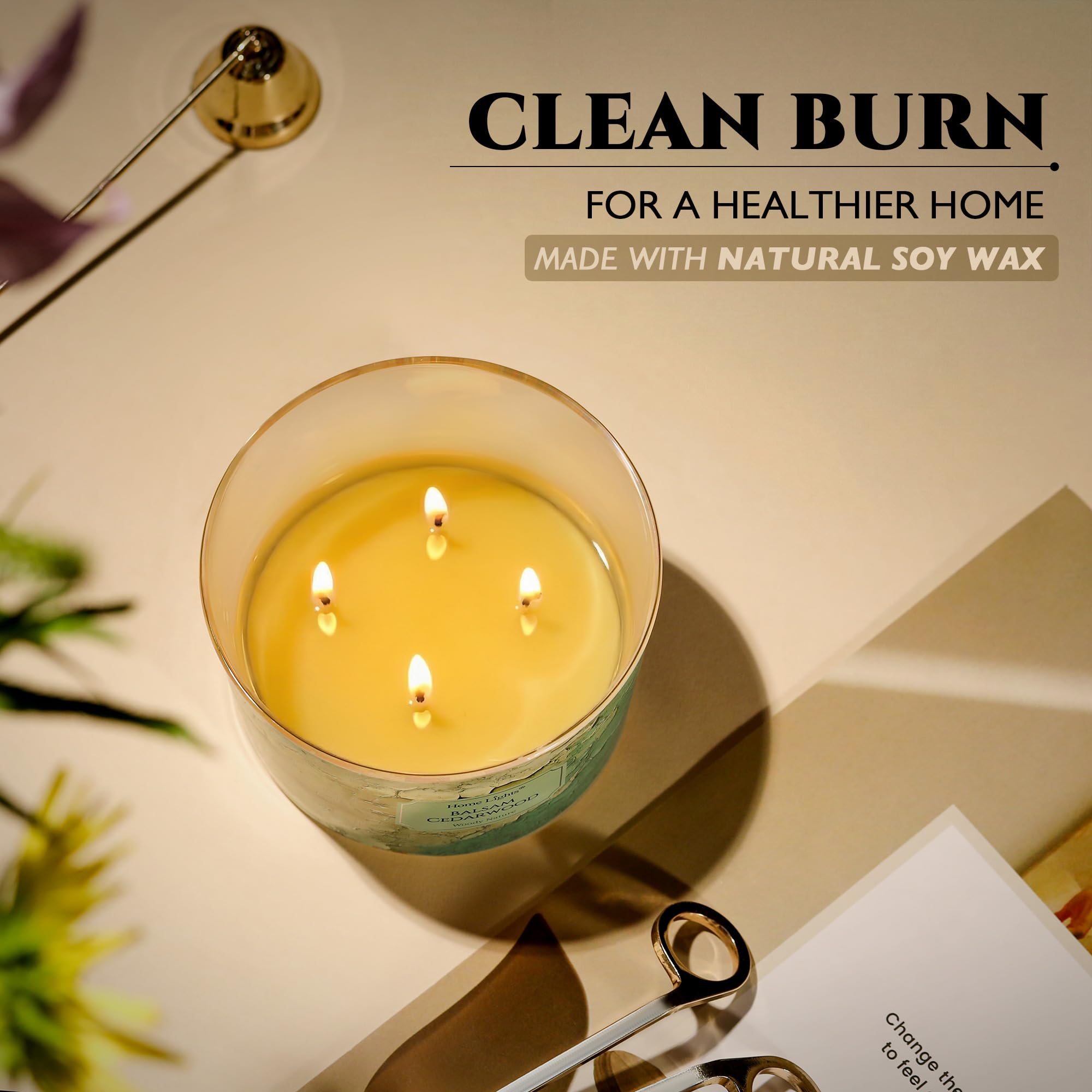 HomeLights Velas con aroma a cedro balsámico Vela de soja de 18oz, estilo industrial chic, frascos grandes de 4 mechas Velas ideales para regalar en eventos, alivio del estrés y relajación
