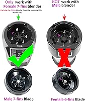 Vista 2 de Cuchilla macho de repuesto de 7 aletas y vaso de licuadora de 24 onzas con tapa compatible con Nutri Ninja Blender