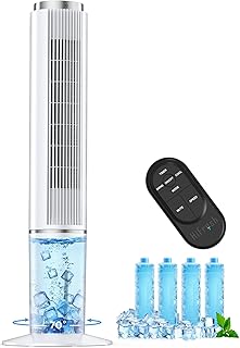 hifresh 107CM Tower Fan for Room w/Cooling Function, Bladeless Tower Fans for Home, Remote & Touch, 4 Modes & 3 Speeds, 26Ft Air Throw, 12H Timer, 4 Ice Packs, Auto Rotation, Low Power Consumption