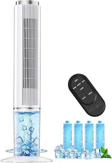 hifresh 107CM Tower Fan for Room w/Cooling Function, Bladeless Tower Fans for Home, Remote &amp; Touch, 4 Modes &amp; 3 Speeds, 26...