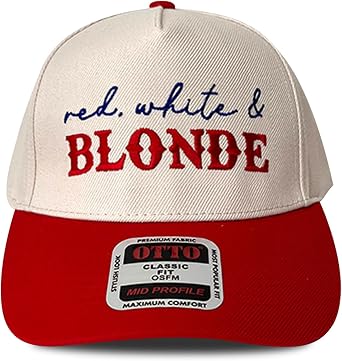 Classic Red, White & Blonde Baseball Cap, Premium Cotton Twill, Mid Profile, Maximum Comfort, Adjustable Fit