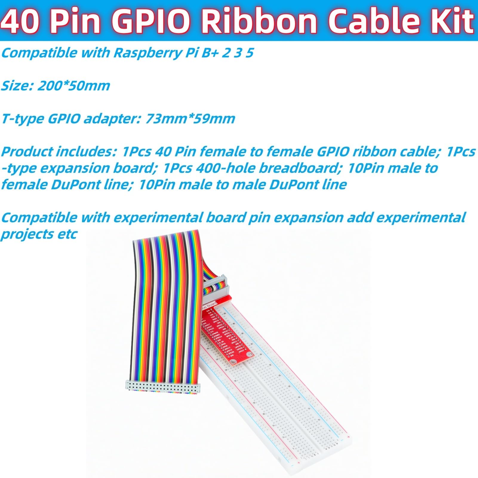 1 set di 40 pin maschio a femmina GPIO cavo a nastro T-Type scheda di espansione 400 fori kit breadboard compatibile con Raspberry Pi B+ 2 3 5