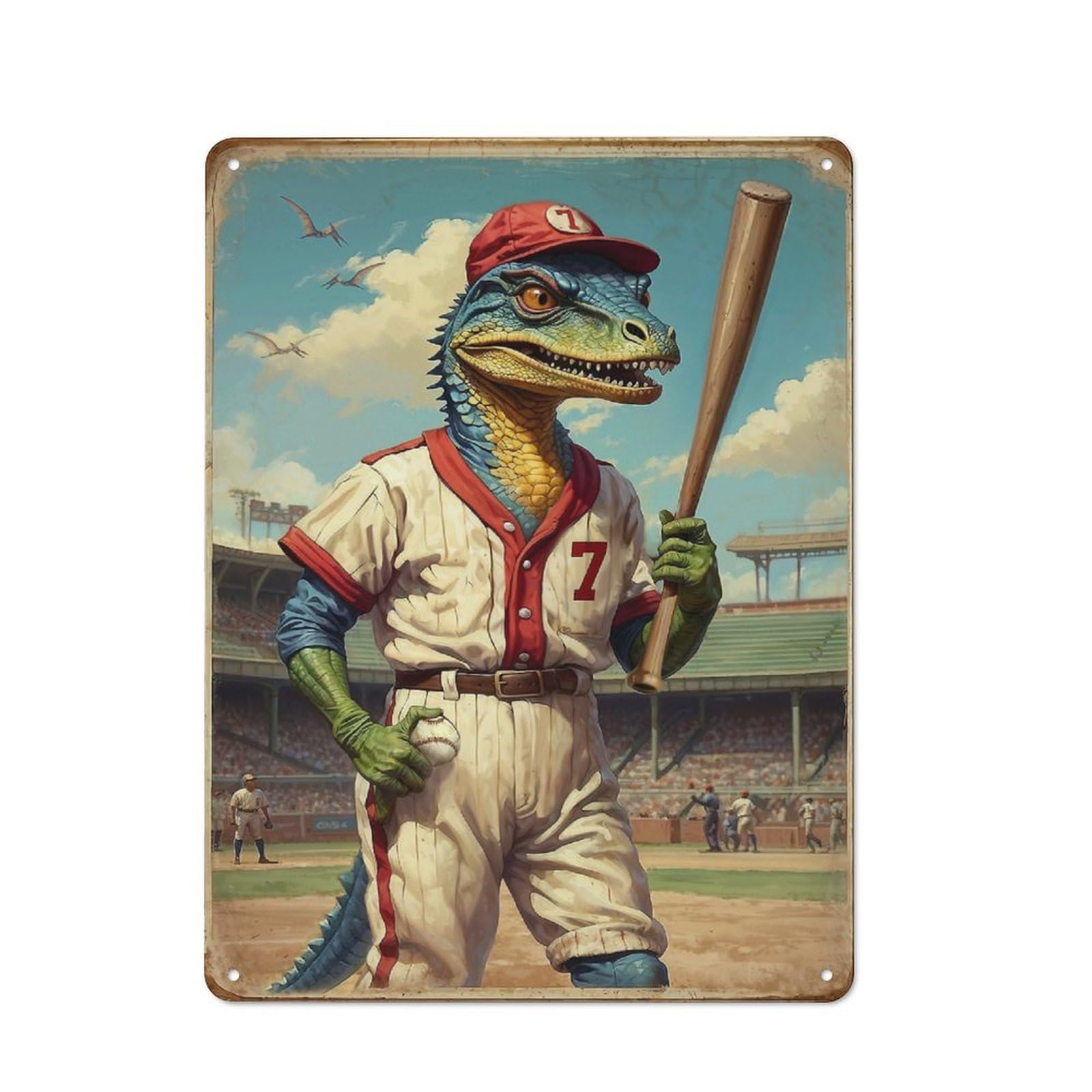 Junmoney Jurassic Baseball Star 7 Metal Wall Sign 40X30cm Featuring For Hallway Wall, Suited To Wall Display Collectors