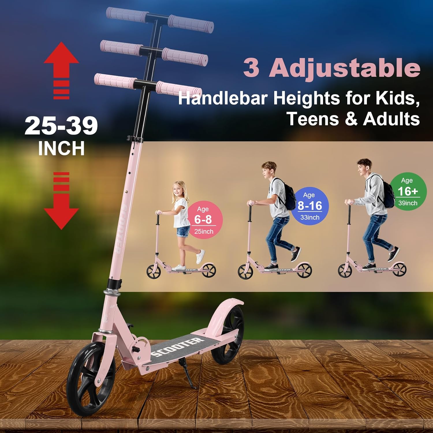 Kick Scooter Scooters for Kids Teens Adults - Heavy Duty Foldable Scooters,Non-Slip Large Deck,Portable for Travel,Adjustable for 5-8 8-12 6+ Year Old Age Boys Girls Up to 300 Lbs