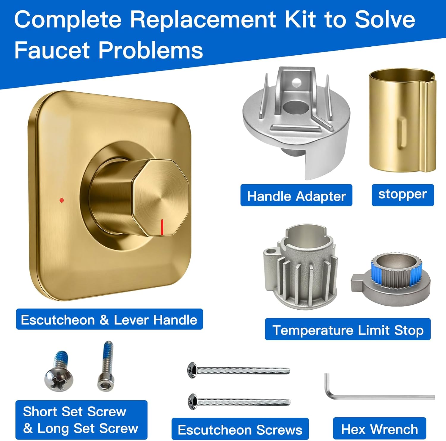 Replacement for Moen T2471BL Genta LX Valve Trim Kit,Pressure Balancing Modern Shower Trim Kit Shower Handle,Compatible with Moen 2510 Valve,Brushed Gold