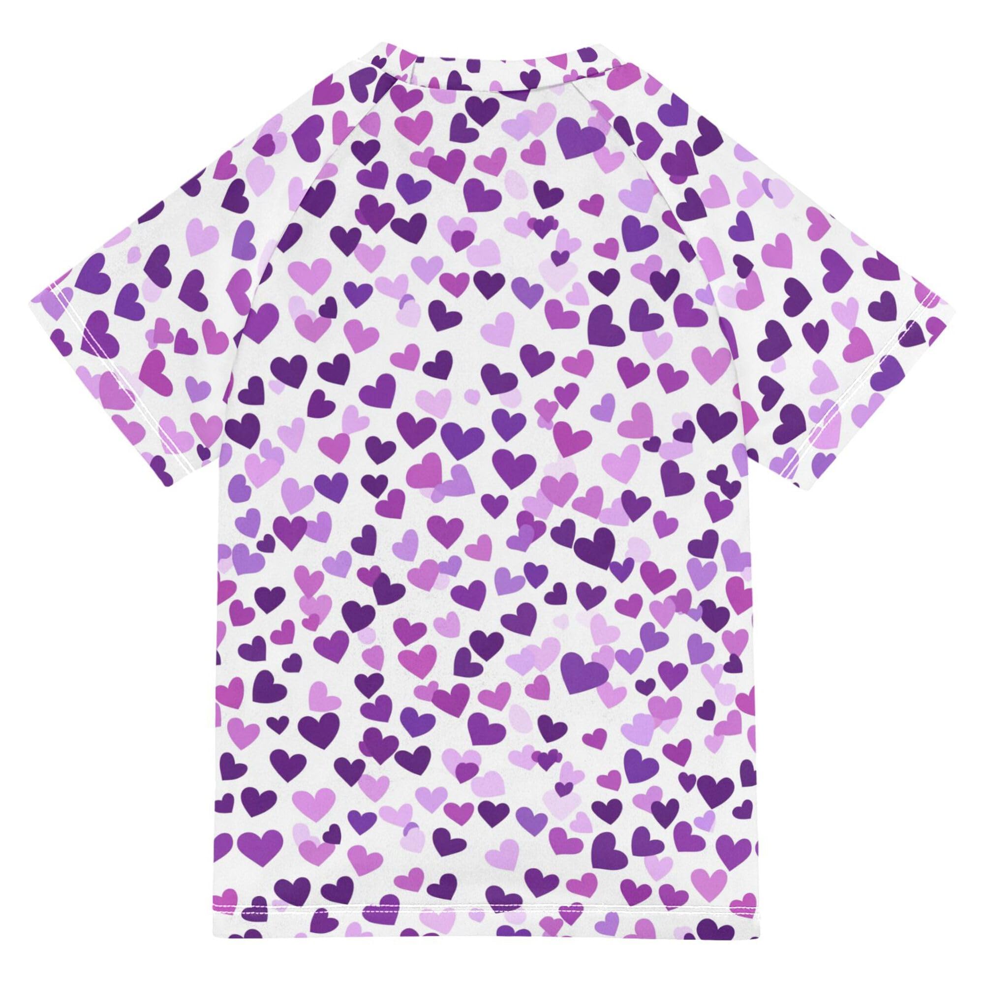 Purple Hearts Day Purple Hearts Kids Bathing Suits Girls Short Sleeves Swimwear Beach Tops 3T
