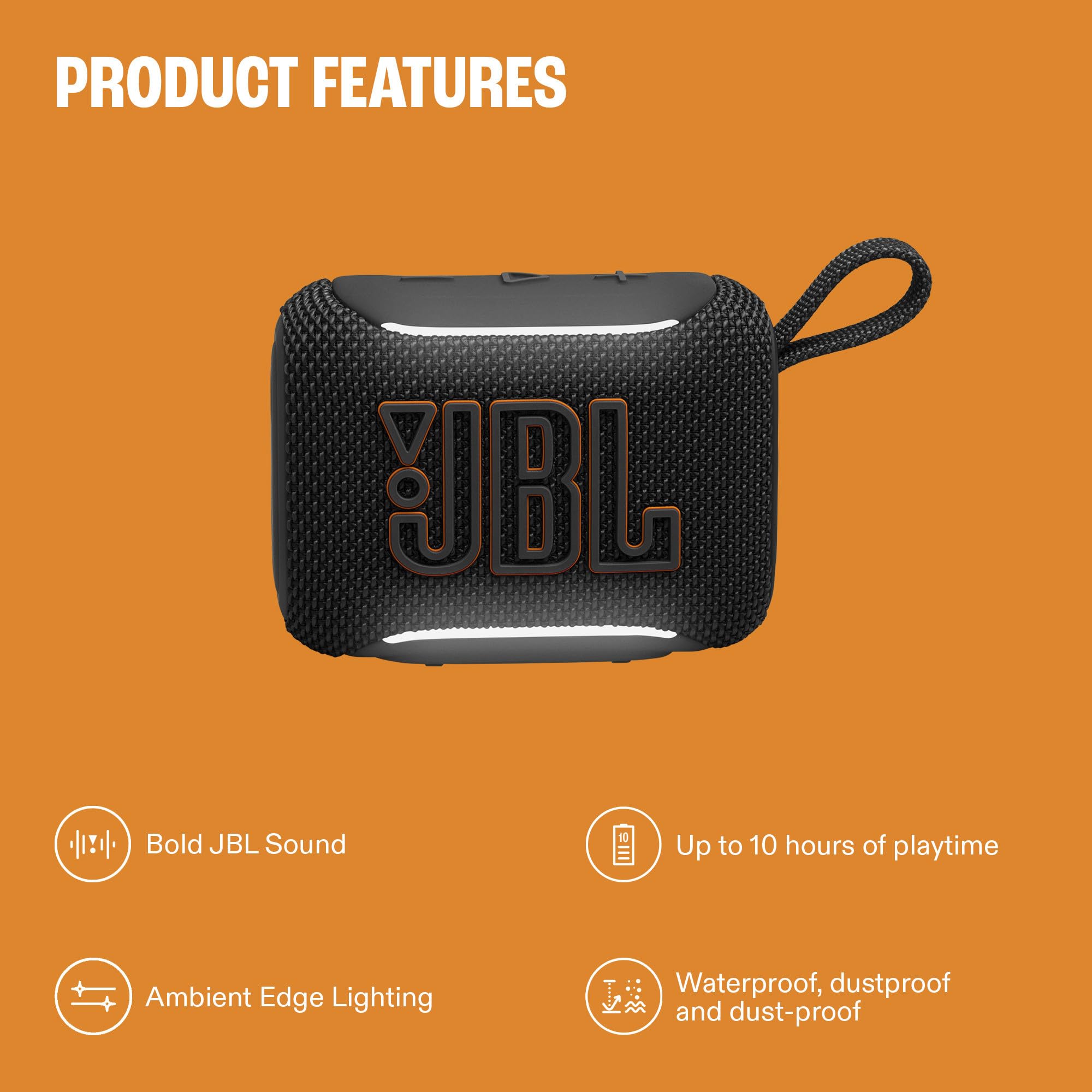 JBL Go 5 - Ultra-Portable Waterproof & Drop-Proof Speaker with JBL Legendary Sound & Ambient Edge Lighting, AirTouch Instant Stereo Pairing or Link Multiple Compatible Speakers via Auracast™ (Black) - 3