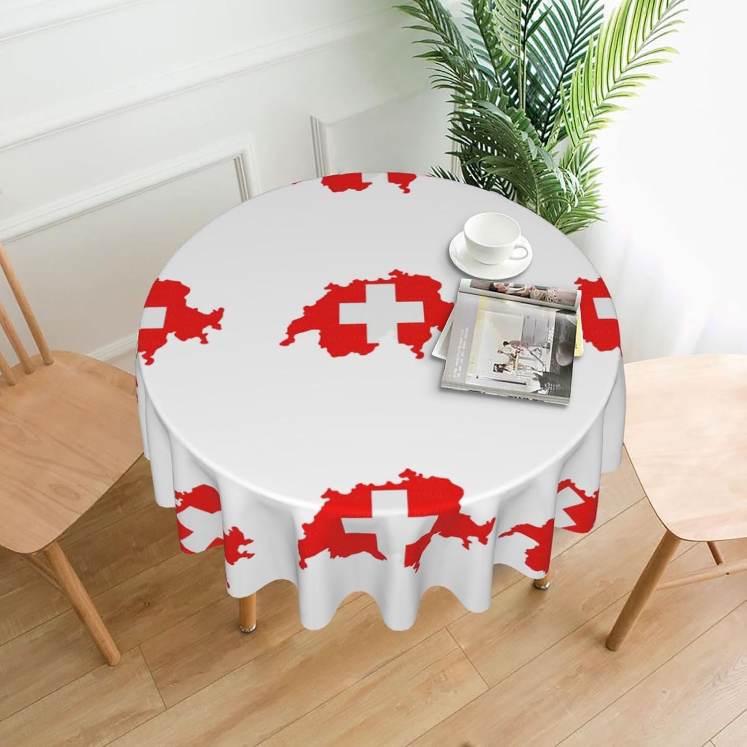 Swiss Flag Map Print Wrinkle Free Dining Table Cover for Birthday Party Farmhouse Tablecloths Up to 60 x 60 Inches