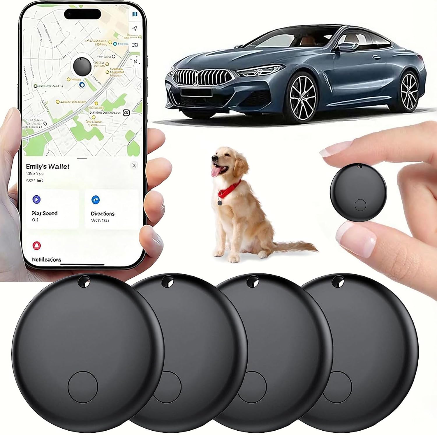 Mini GPS Tracker for Vehicles Compatible with Find My (iOS Only), 4 Pack
