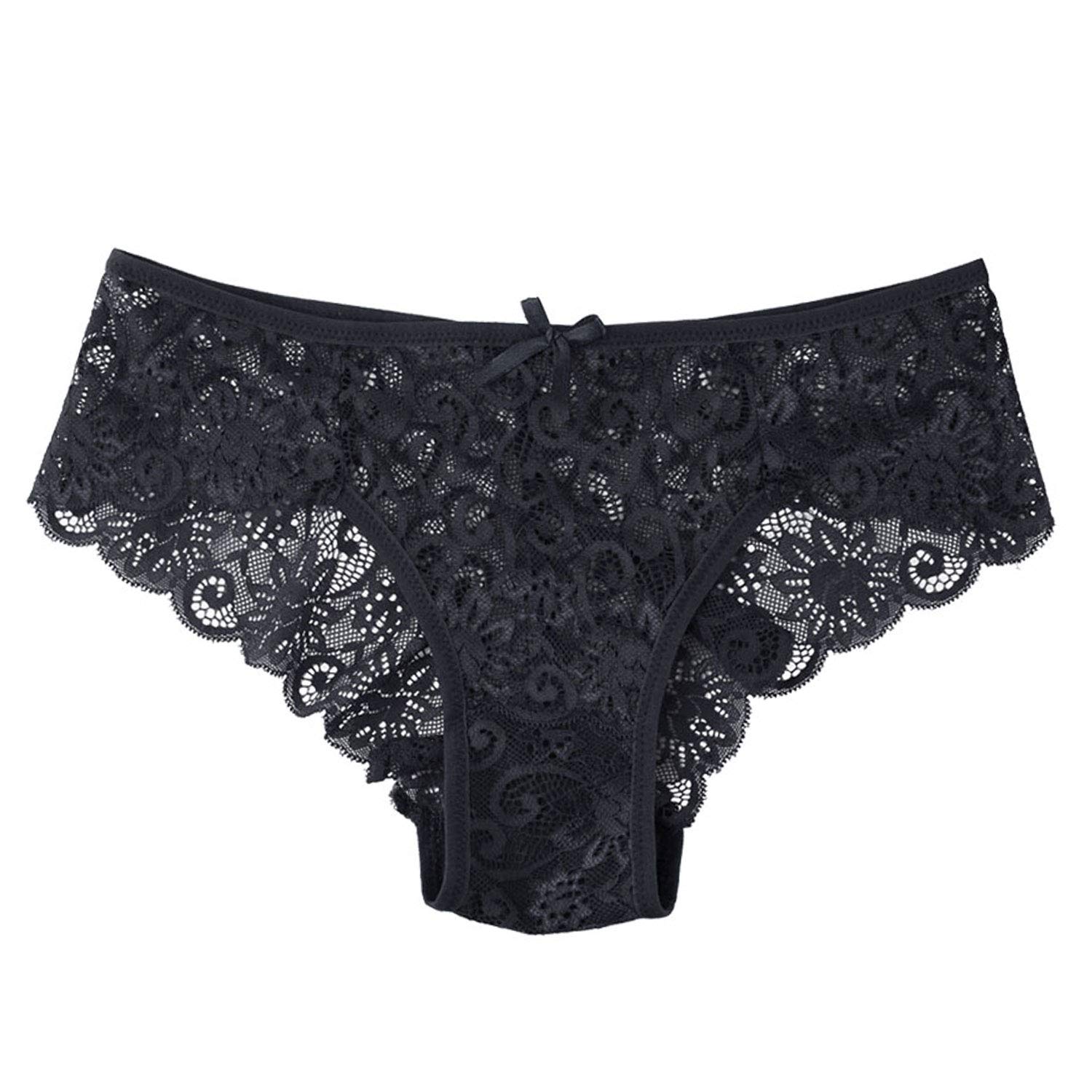 KELITCH Women's Briefs Scalloped Lace Hipster Thong Panties Bow Sexy Underwear