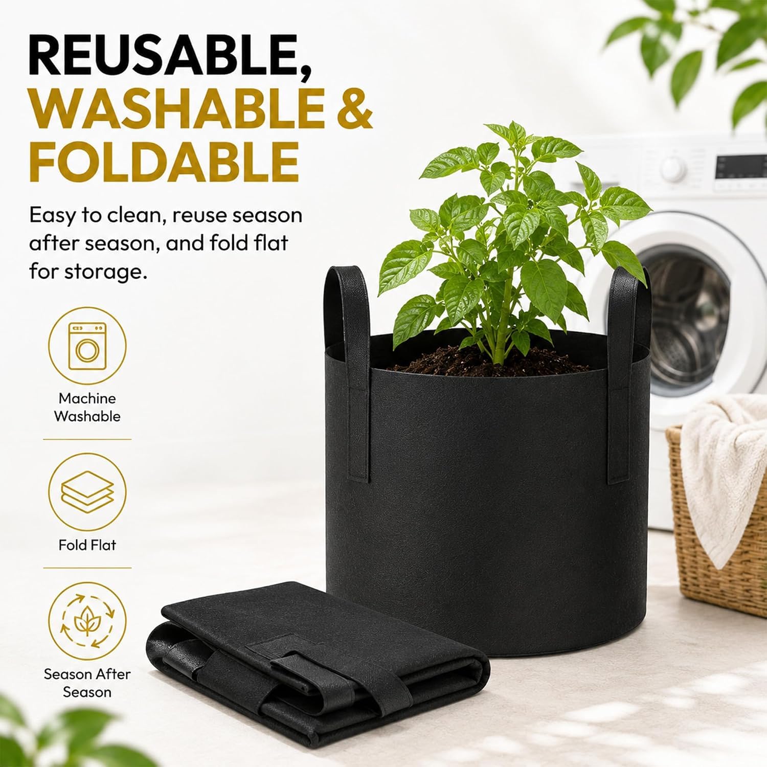 Bronte Heritage Lot de 10 sacs de culture pour légumes en tissu avec poignées, sacs de jardin noirs pour planter des pommes de terre, des tomates, des fraises ou des piments. Conteneurs d'extérieur ou
